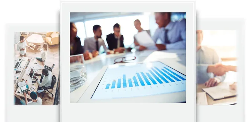 Three images of office environments.